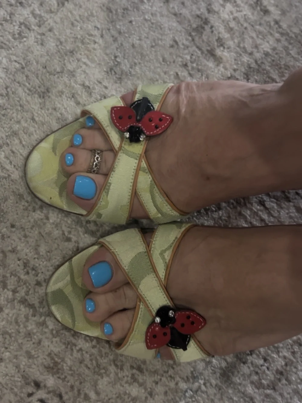 Coach Open-Toe Heels with Red Ladybug Accent kitten heels